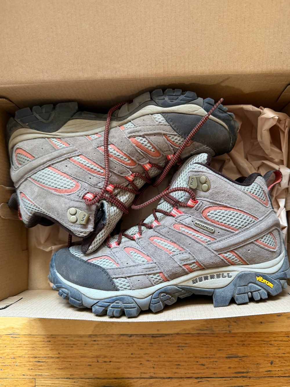 Merrell Taupe and Coral Waterproof Hiking Boots
